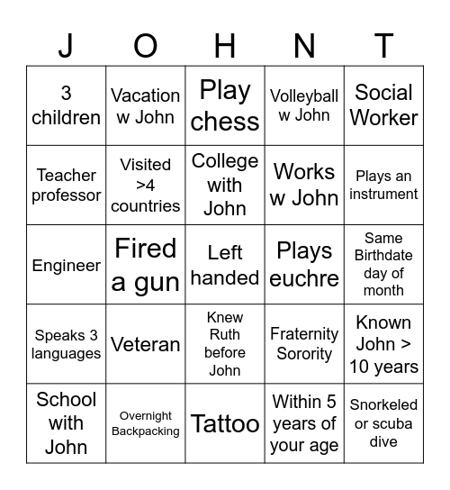 John's Retirement Ice Breaker Bingo Card