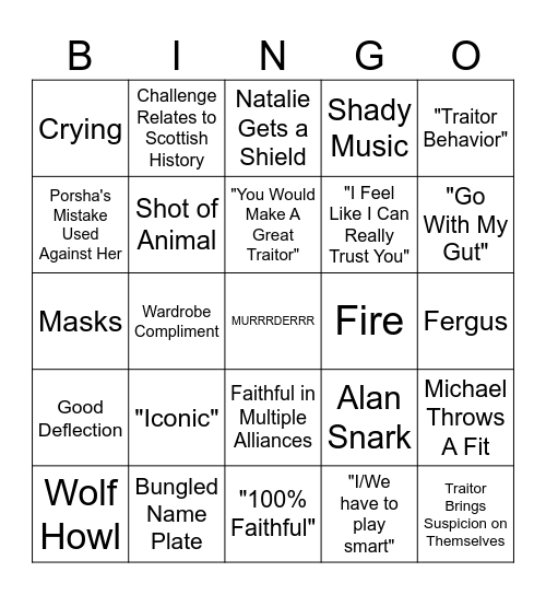 TRAITORS - EPISODE 2 Bingo Card