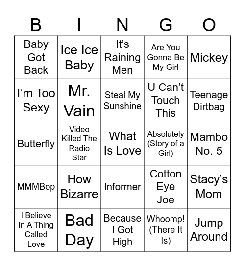 One-Hit Wonders Bingo Card