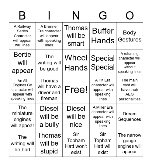 2026 Thomas Series BINGO Card Bingo Card