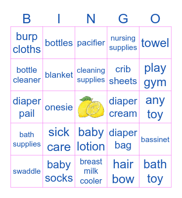 baby shower Bingo Card