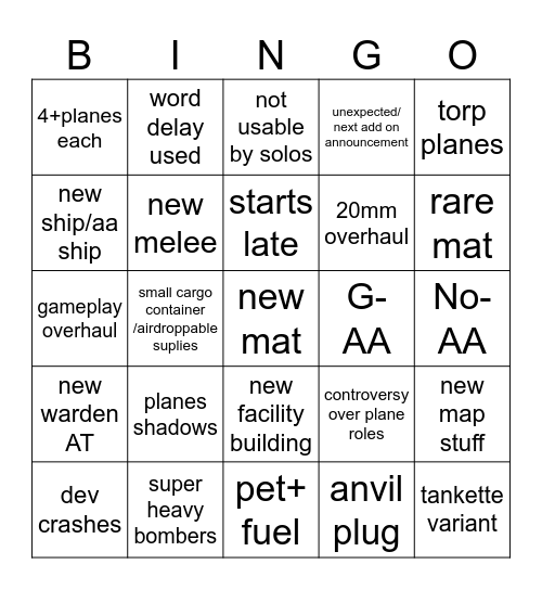 Foxhole Bingo Card