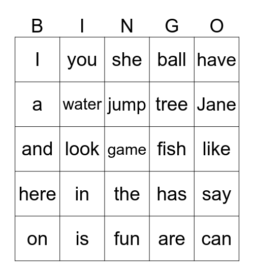 Peter & Jane Sight Words 1A -2A Bingo Card