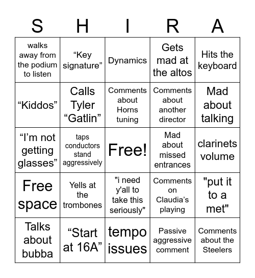 Mr Shira Bingo Card