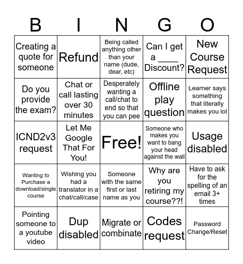 Dec 27th Support Bingo Card