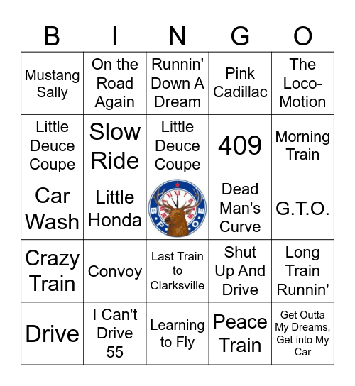 Planes, Trains & Autos Bingo Card