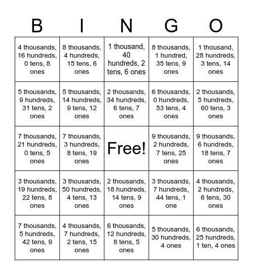 Place Value Bingo! Bingo Card