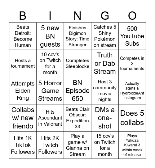 2026 Tony Bingo Card
