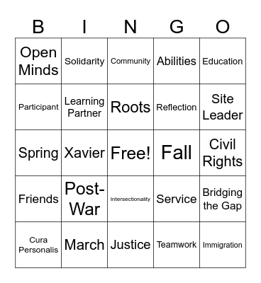 Alternative Breaks Bingo Card