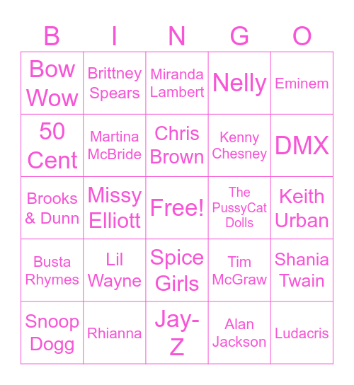 2000's Artist Bingo Card