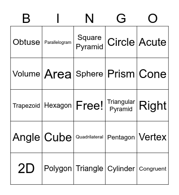 Geometry Bingo Card
