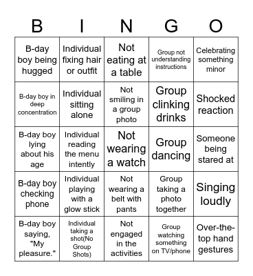 Birthday Bingo Card