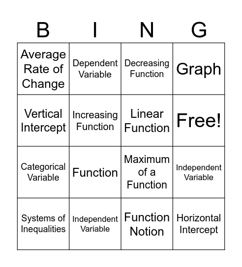 Unit 5 Vocab Review Bingo Card