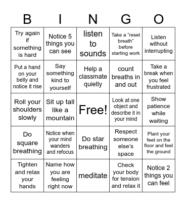 Mindfulness BINGO Card