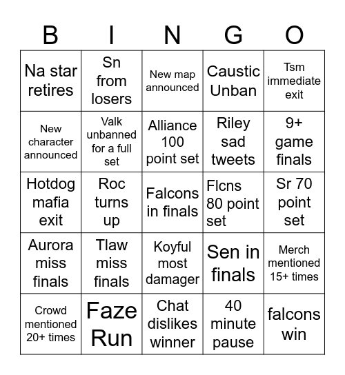 Y5 Champs Bingo Card