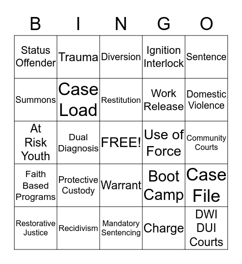 Corrections Bingo Card