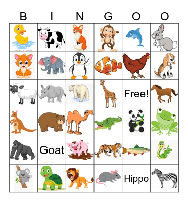Animal Bingo Card