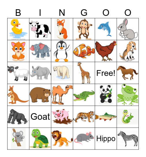 Animal Bingo Card