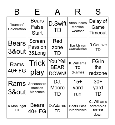 BEARS Bingo Card