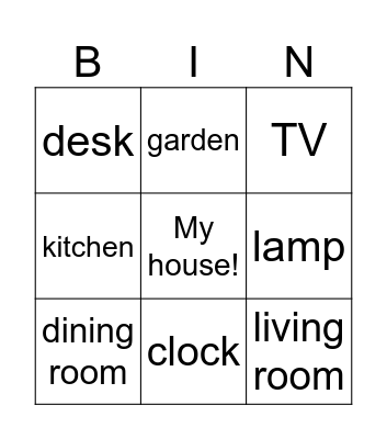 In my house Bingo Card