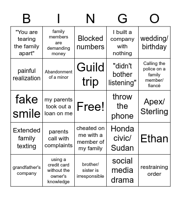 Untitled Bingo Card