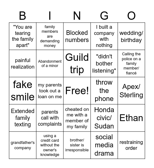 Untitled Bingo Card