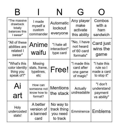 MTG Bottom Submissions Bingo Card
