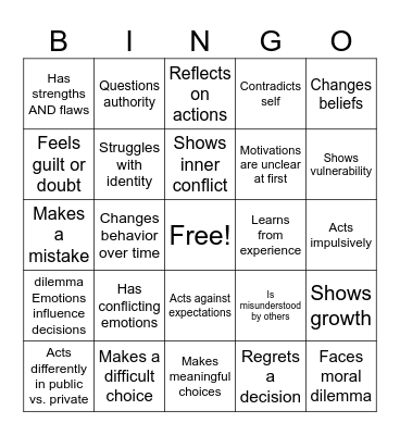 Complex Characters Bingo Card