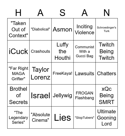 MorePegasus Slop Bingo! Bingo Card