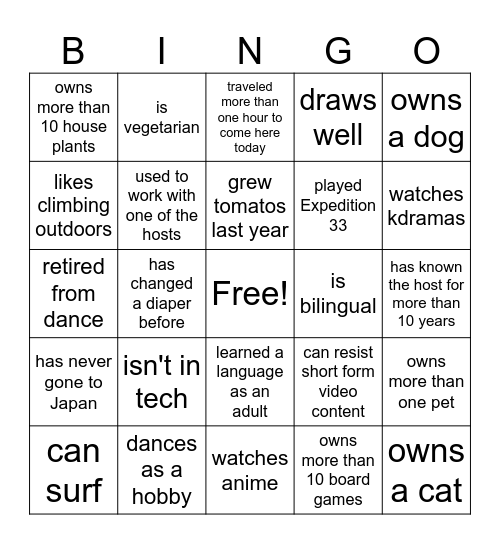 Find Someone Who! Bingo Card