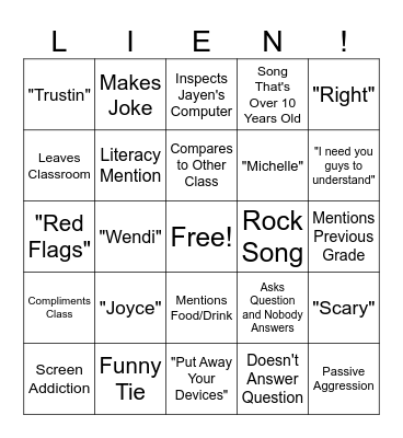 Liengo Bingo Card