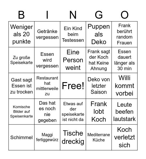 Frank Rosin Bingo Card