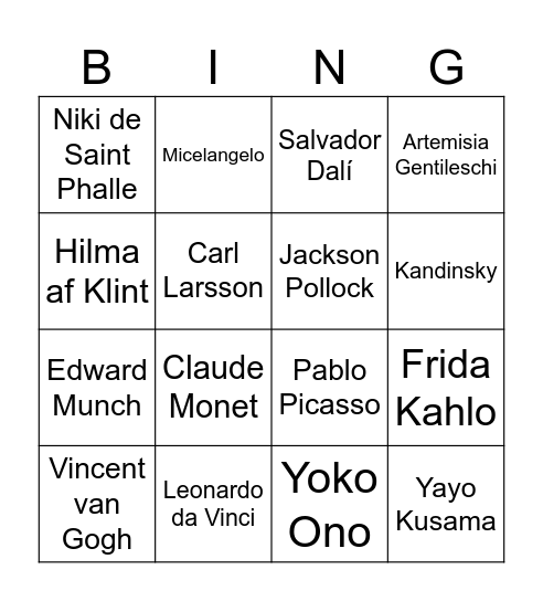 Famous art bingo Card
