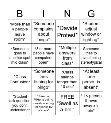 Physics Class Bingo Card