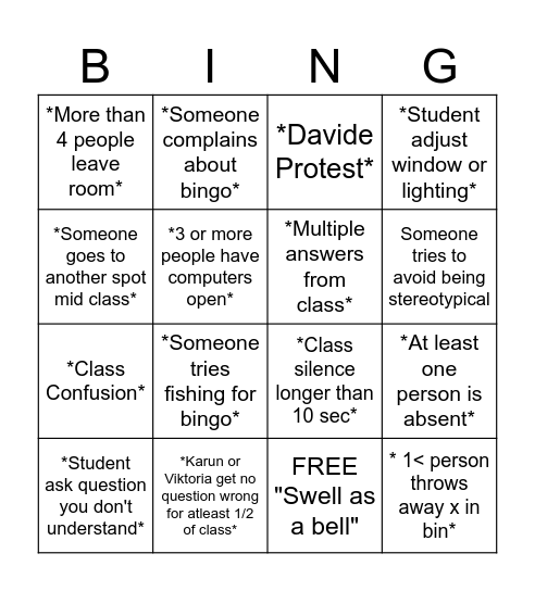 Physics Class Bingo Card