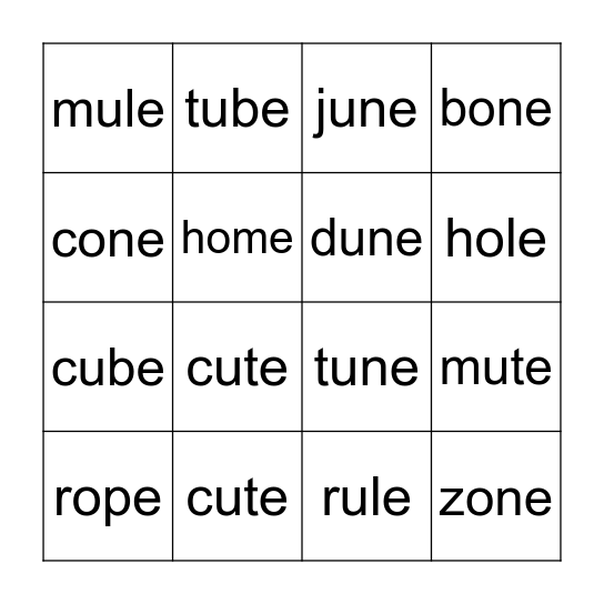 0_e u_e Bingo Card