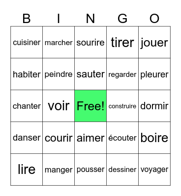 Verbs Bingo Card