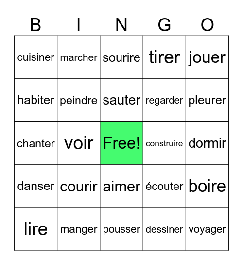 Verbs Bingo Card