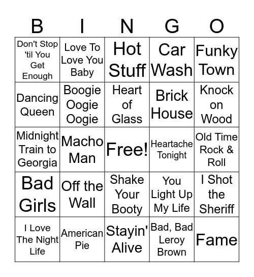 BOOGIE BASH Bingo Card