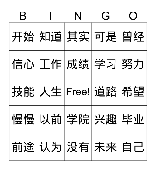 工艺学院【4NT】 Bingo Card