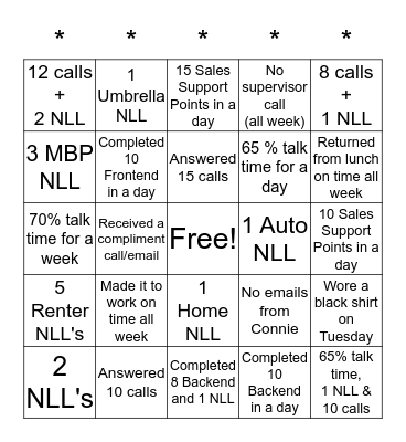 5 IN A ROW Bingo Card