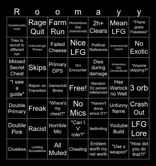 Ruomei LFG Bingo Card