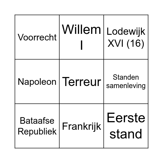 Franse Revolutie Bingo Card