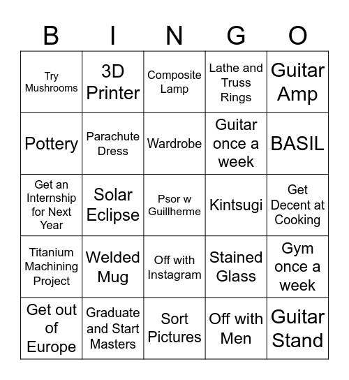 2026 Side Quests Bingo Card