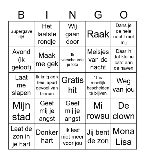 Hollandse hits Bingo Card