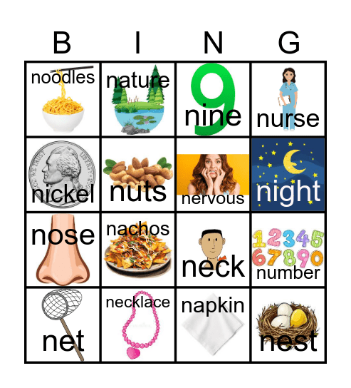 Letter N Bingo Card