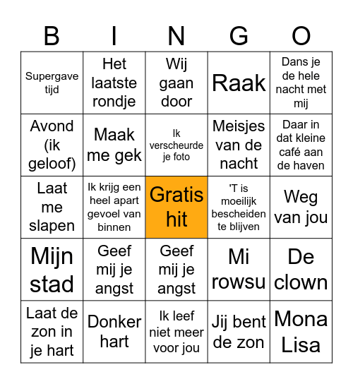 Hollandse hits Bingo Card