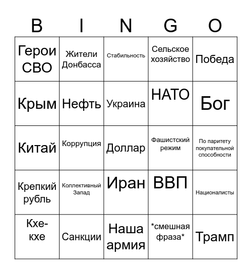 Путин Бинго Bingo Card