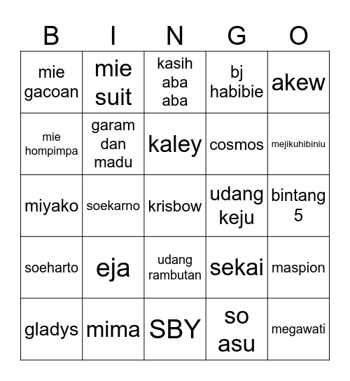 mima Bingo Card