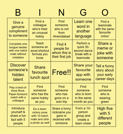 Team Synergy Challenge: Networking Bingo Card